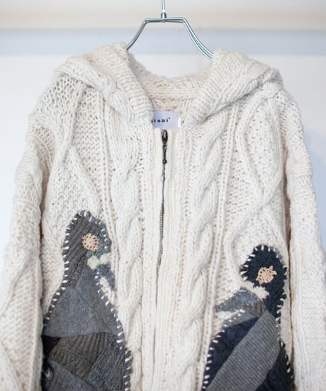 "鳩、会話中" patchwork pigeons(talking) knit, Rebuild by vintages