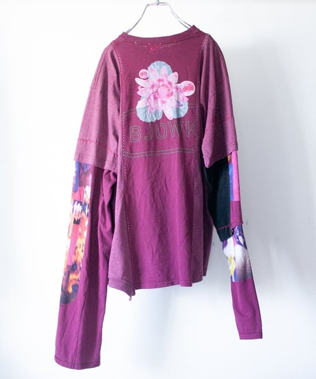 "花を背負ってロックを歌う" Carrying flowers, singing rock. long-sleeved T-shirt, Rebuild by vintages