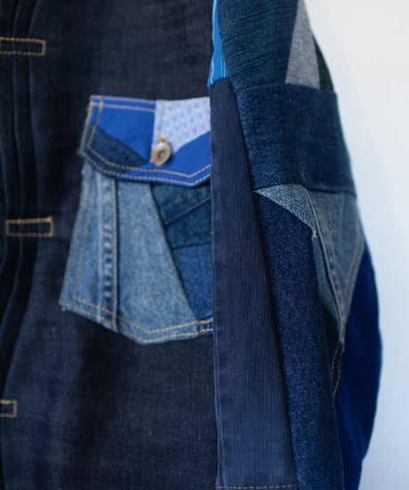 《nisai × soma komatsuno》"おわらない青 捻曲編" Patchwork oversized jacket, Rebuild by vintage denims