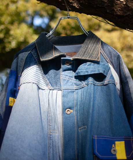 《nisai × soma komatsuno》"おわらない青、時々黄" Patchwork oversized jacket, Rebuild by vintage denims