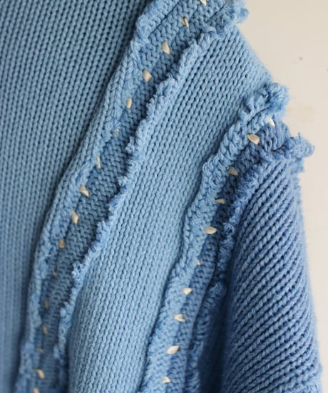 "リボンと狐の嫁入り" SUNNYRAIN AND RIBBONS, reconstructed from blue cotton knit vintages