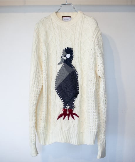 "驚いている鳩" patchwork pigeon(surprised) knit, Rebuild by vintages