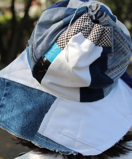 "終わらない藍の花" Blue Patchwork Flower hat, Rebuild by vintages