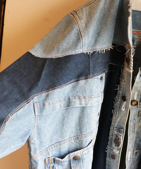 "水白虹" Liquid White Rainbow Coat, reconstructed from denim vintages