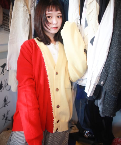 "あの日、赤かっただけのカーディガン" Past Red knit, Rebuild by vintages