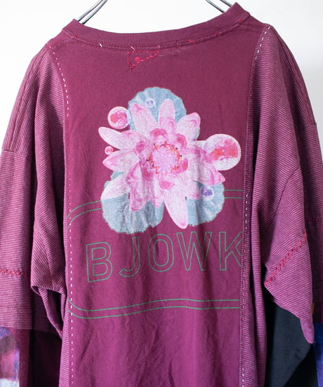 "花を背負ってロックを歌う" Carrying flowers, singing rock. long-sleeved T-shirt, Rebuild by vintages