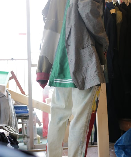 "偽装する虹" Fake stitch painted pants, Based on Bleach vintage denim