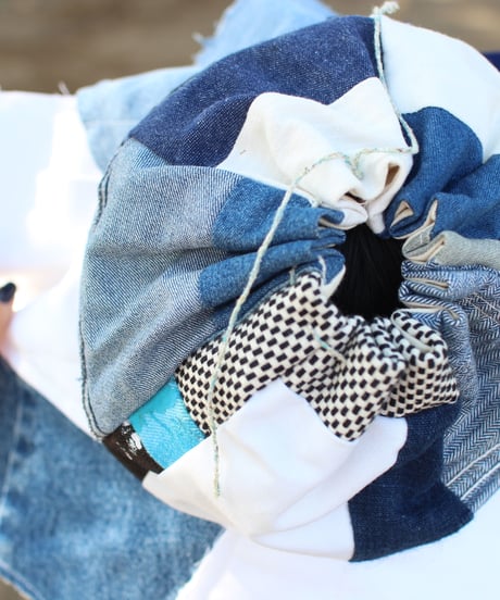 "終わらない藍の花" Blue Patchwork Flower hat, Rebuild by vintages