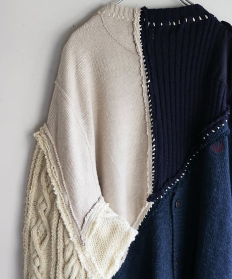 "雨明け招き" the Pray after the Rainfall knit, reconstructed from blue and white knit vintages