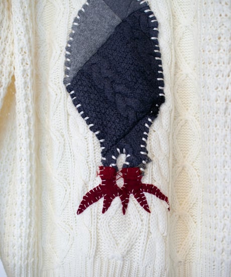 "驚いている鳩" patchwork pigeon(surprised) knit, Rebuild by vintages