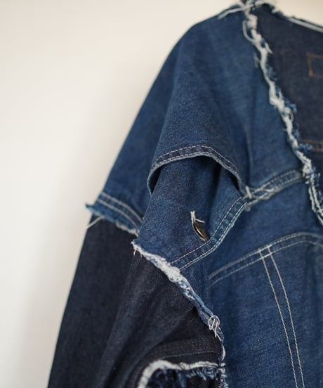 "むきだしの青" Blue grunge jacket, Rebuild by vintages