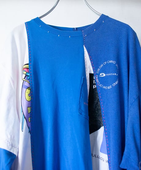 "花と少女と散歩道" Girl with flowers in residential area. long-sleeved T-shirt, Rebuild by vintages
