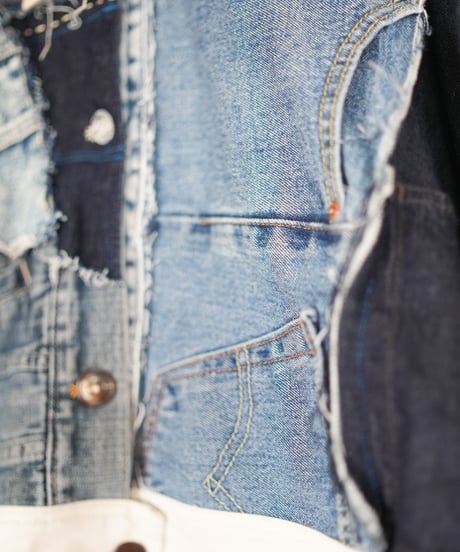 "ブルーグランジフーディーショートジャケット" Blue grunge hoodie short jacekt, Rebuild by vintages