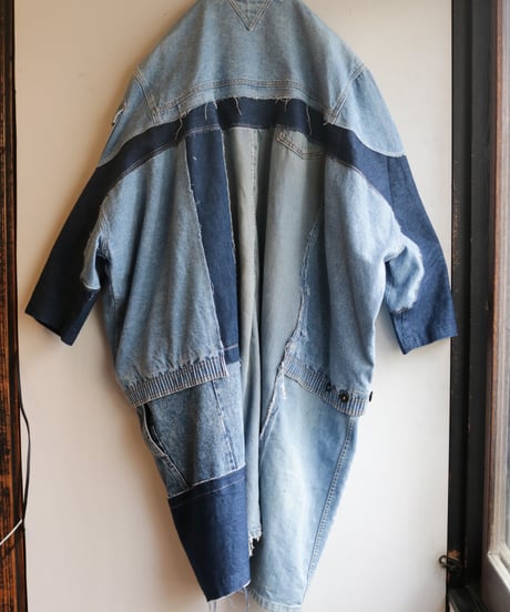 "水白虹" Liquid White Rainbow Coat, reconstructed from denim vintages
