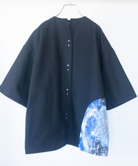 《0＜nisai+α≦Y》 metal hook paint half-sleeve shirt jacket / black cotton