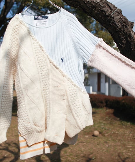 "少女水色グランジ" Girl light blue grunge Knit, Rebuild by vintages
