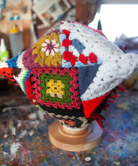 "つぎはぎの猫耳帽子 第十色" knit cat cap, Rebuild by vintagess