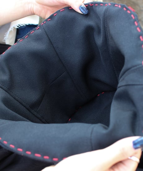 "決意" Black patchwork with Red Stitch hat, Rebuild by vintages