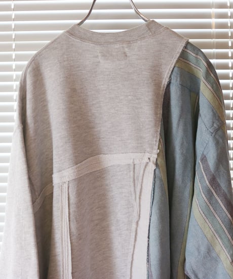 "灰と薄青" Ash and light blue Misaligned pullover, rebuild by vintages