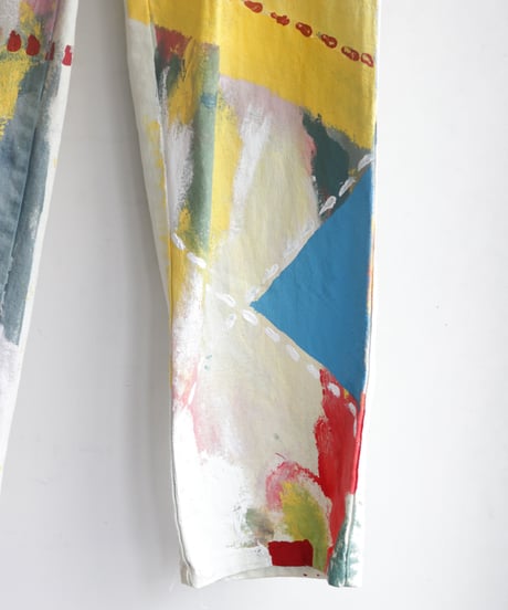 "偽装する虹" Fake stitch painted pants, Based on Bleach vintage denim