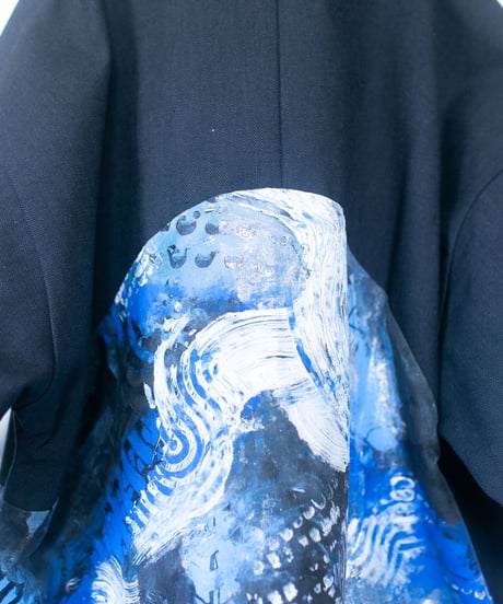 《0＜nisai+α≦Y》 metal hook paint half-sleeve shirt jacket / black cotton