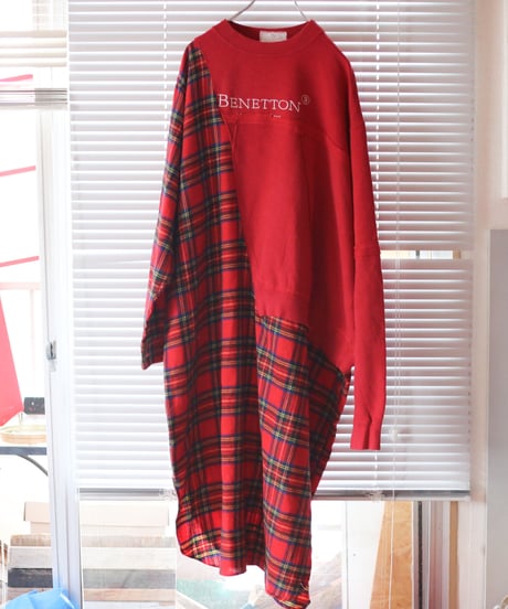 "ボーイフレンド・レッドワンピース" Red Dress one-piece for boyfriend, rebuild from vintages