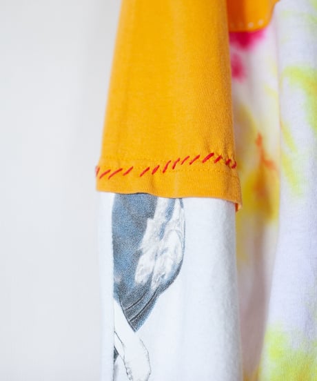 "色彩花" Rainbow flowers long-sleeved T-shirt, Rebuild by vintages