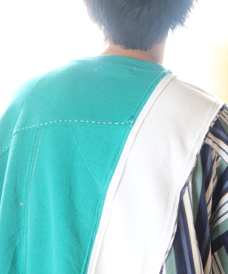 "緑雨" Green rain Misaligned pullover, rebuild by vintages