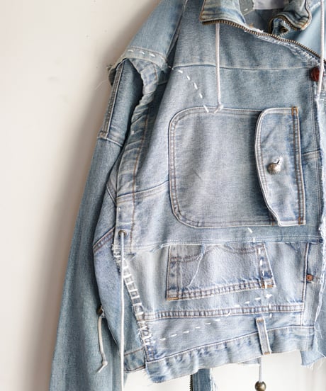 "すれちがって巡り合う青" FAREWELL AND REUNION Denim jacket, reconstructed from denim vintages