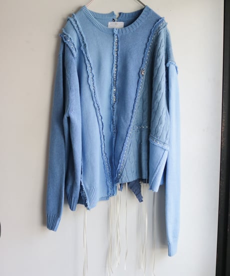 "リボンと狐の嫁入り" SUNNYRAIN AND RIBBONS, reconstructed from blue cotton knit vintages