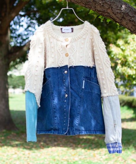 "それぞれの青のカーディガン" Cardigan with two large pockets, Rebuild by vintages