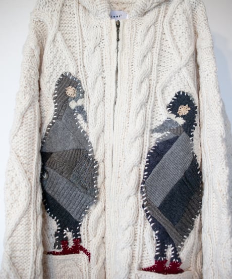 "鳩、会話中" patchwork pigeons(talking) knit, Rebuild by vintages