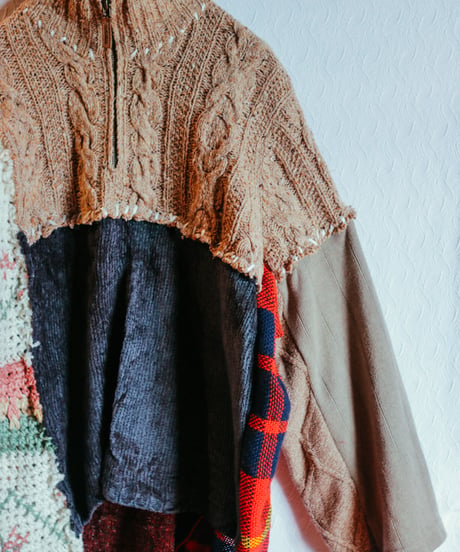 "六分の一、ショート" Rebuild Knit with RIBBONS, FLOWERS and FRINGE.