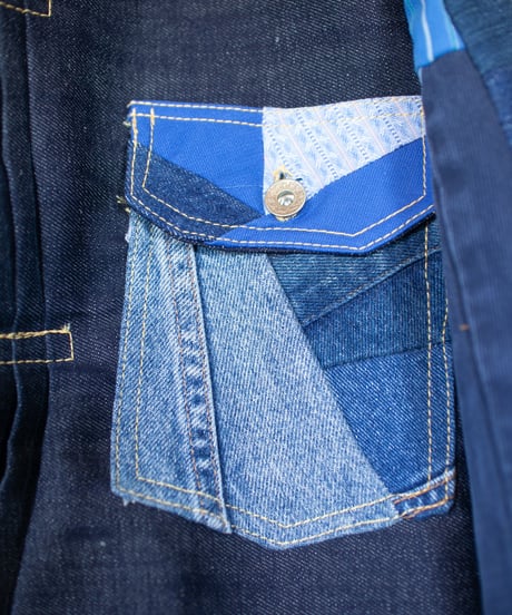 《nisai × soma komatsuno》"おわらない青 捻曲編" Patchwork oversized jacket, Rebuild by vintage denims