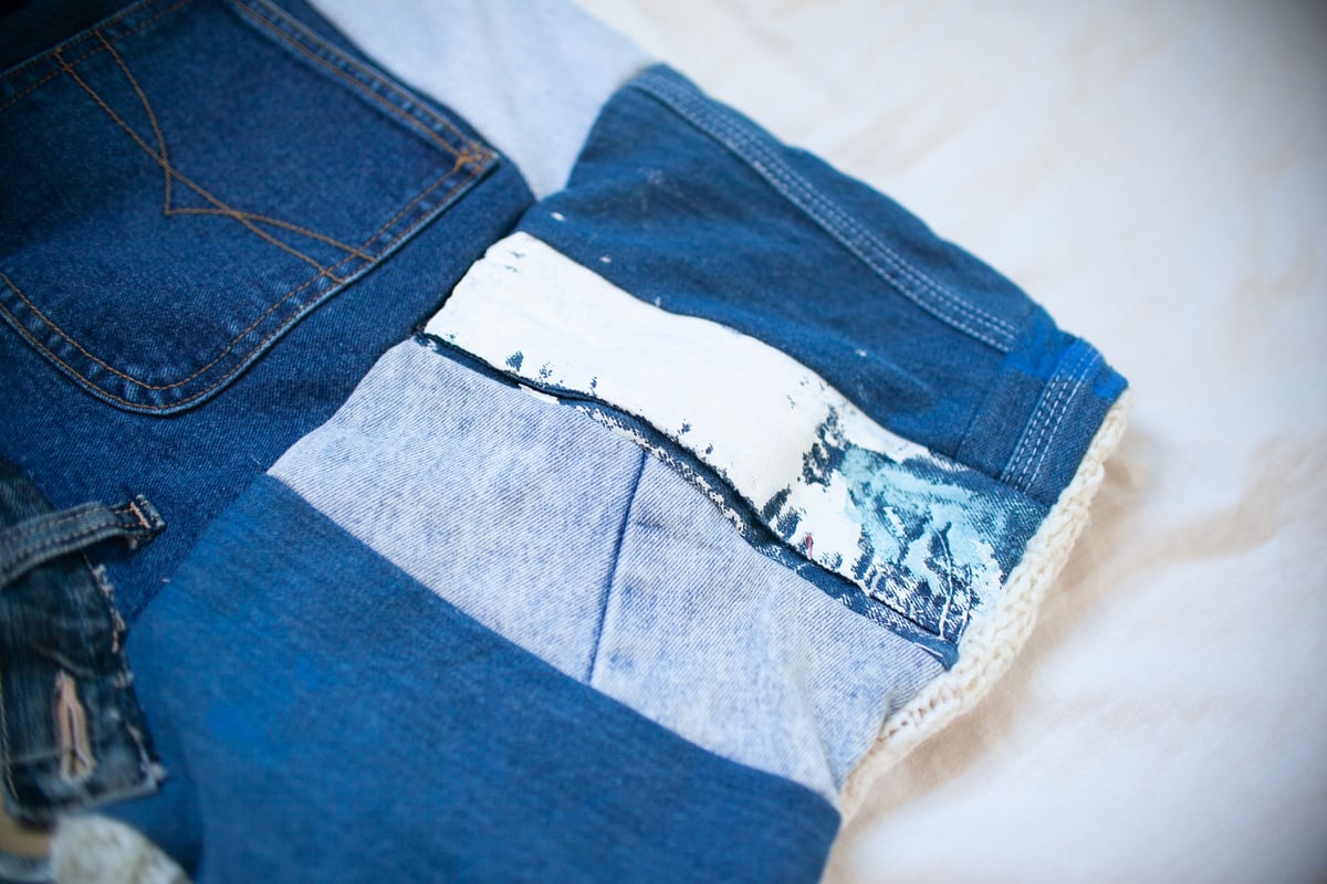 つぎはぎのデニムニットフードマフラー 第六色