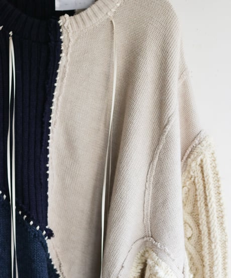 "雨明け招き" the Pray after the Rainfall knit, reconstructed from blue and white knit vintages