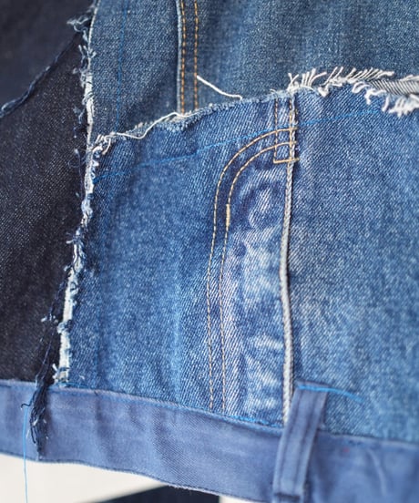 "ブルーグランジフーディーショートジャケット" Blue grunge hoodie short jacekt, Rebuild by vintages