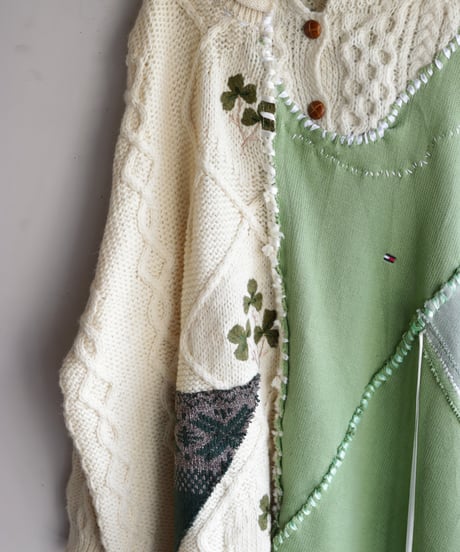 "公園の地図と足跡" Park map knit, reconstructed from knit vintages