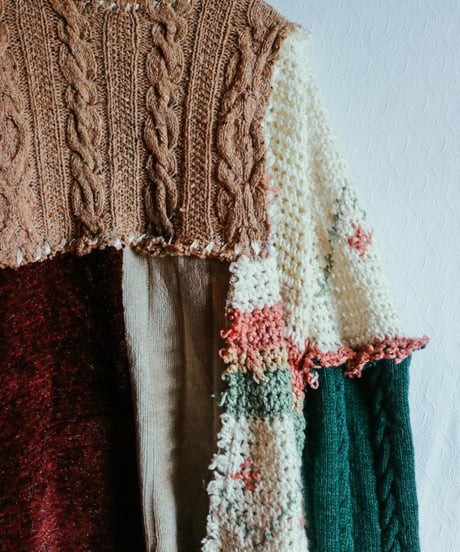 "六分の一、ショート" Rebuild Knit with RIBBONS, FLOWERS and FRINGE.
