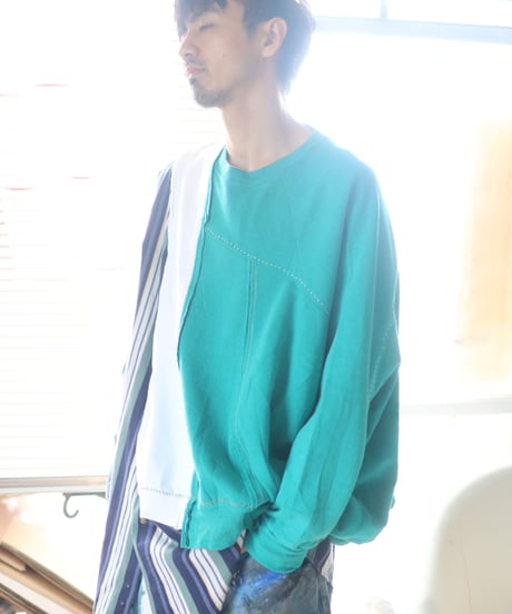 "緑雨" Green rain Misaligned pullover, rebuild by vintages