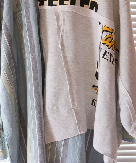 "灰と薄青" Ash and light blue Misaligned pullover, rebuild by vintages