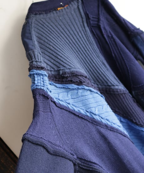 "東京豪雨" Tokyo Heavy Rain Knit, reconstructed from blue knit vintages