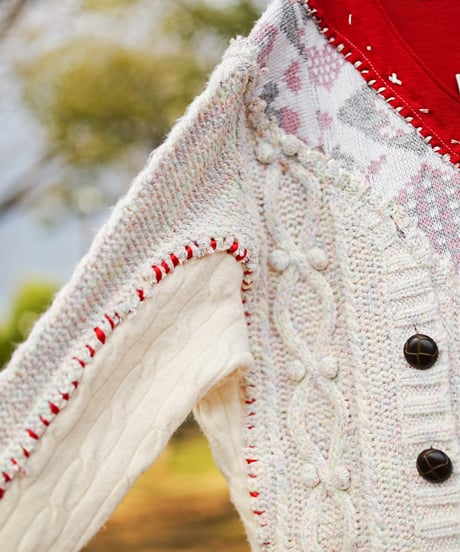 "ふたつのハート" Double heart knit, Rebuild by vintages