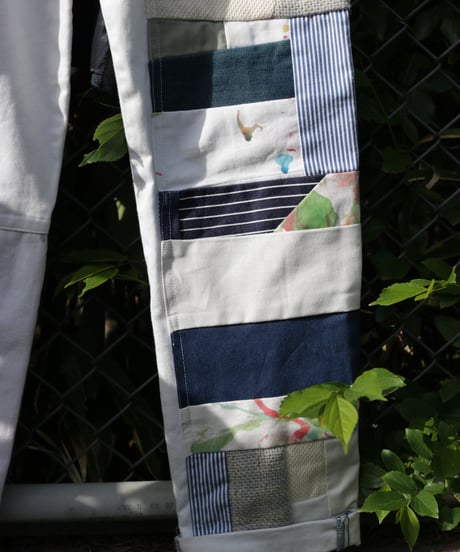 "悪と虹" Suit pieces, hand-dyed ribbons, patchwork, Based on Vintage denim