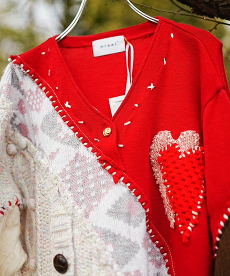 "ふたつのハート" Double heart knit, Rebuild by vintages