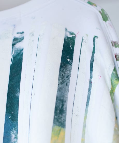 "明るい人" Trainer by Analog silk screen overlay blurring hand-print