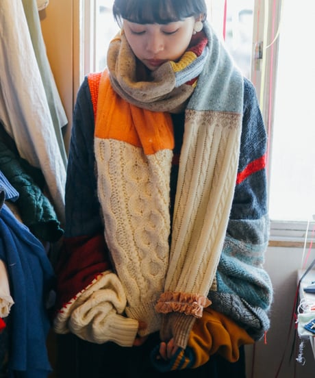 "サンセット・アンティーク" Vintage knit Rebuild Muffler by Antique Lace and Sunset
