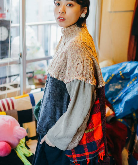 "六分の一、ショート" Rebuild Knit with RIBBONS, FLOWERS and FRINGE.