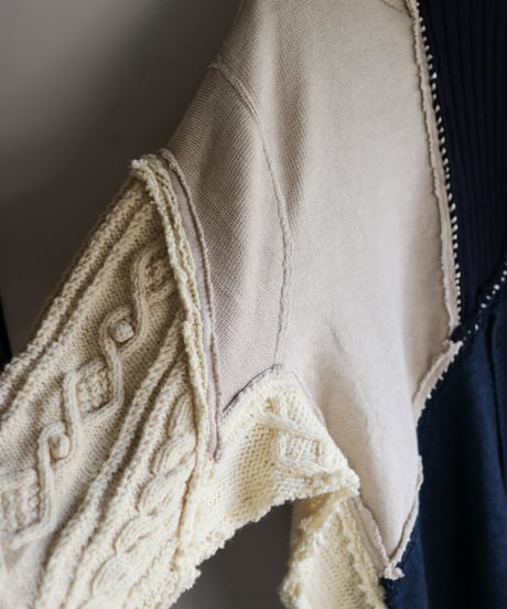 "雨明け招き" the Pray after the Rainfall knit, reconstructed from blue and white knit vintages