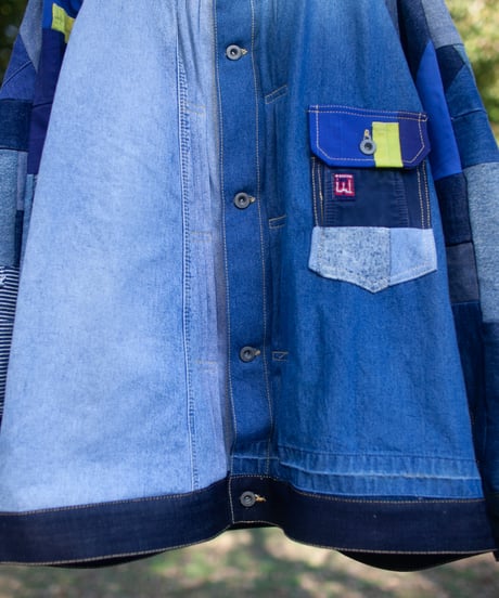 《nisai × soma komatsuno》"おわらない青、時々黄" Patchwork oversized jacket, Rebuild by vintage denims